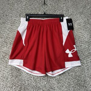 Under Armour Baseline Shorts Women Small Red Basketball 6” Inseam Drawstring New